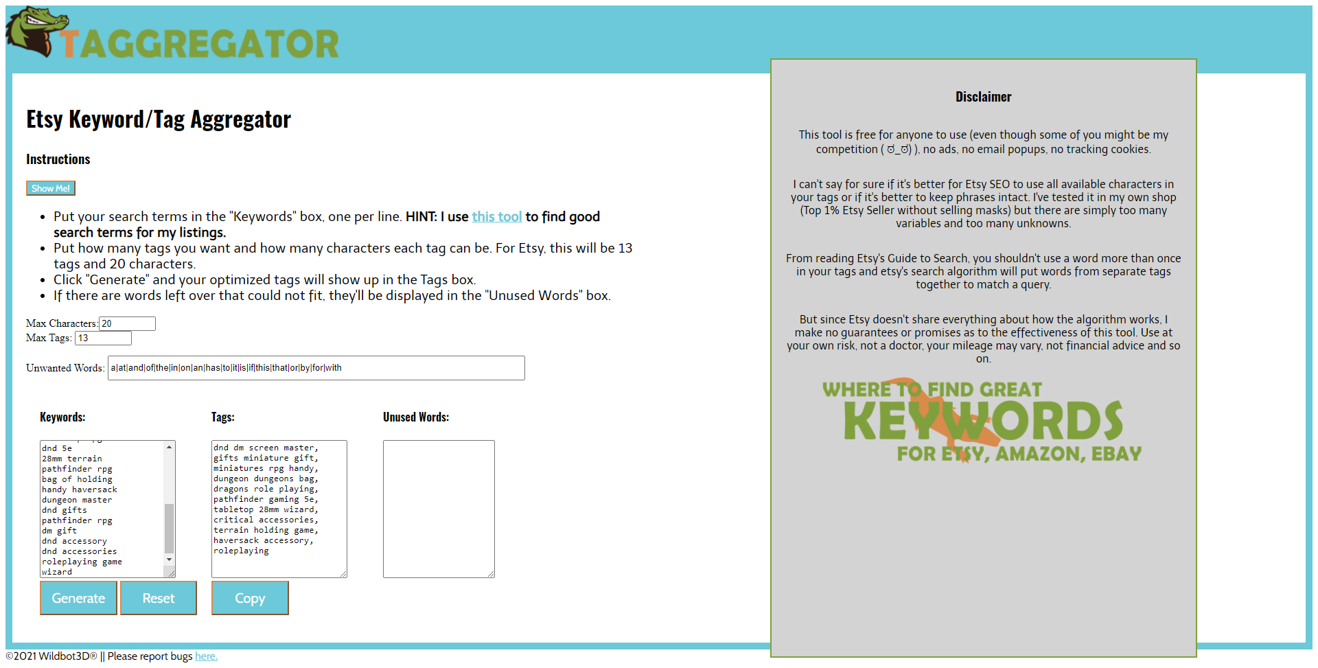 image of Taggregator website